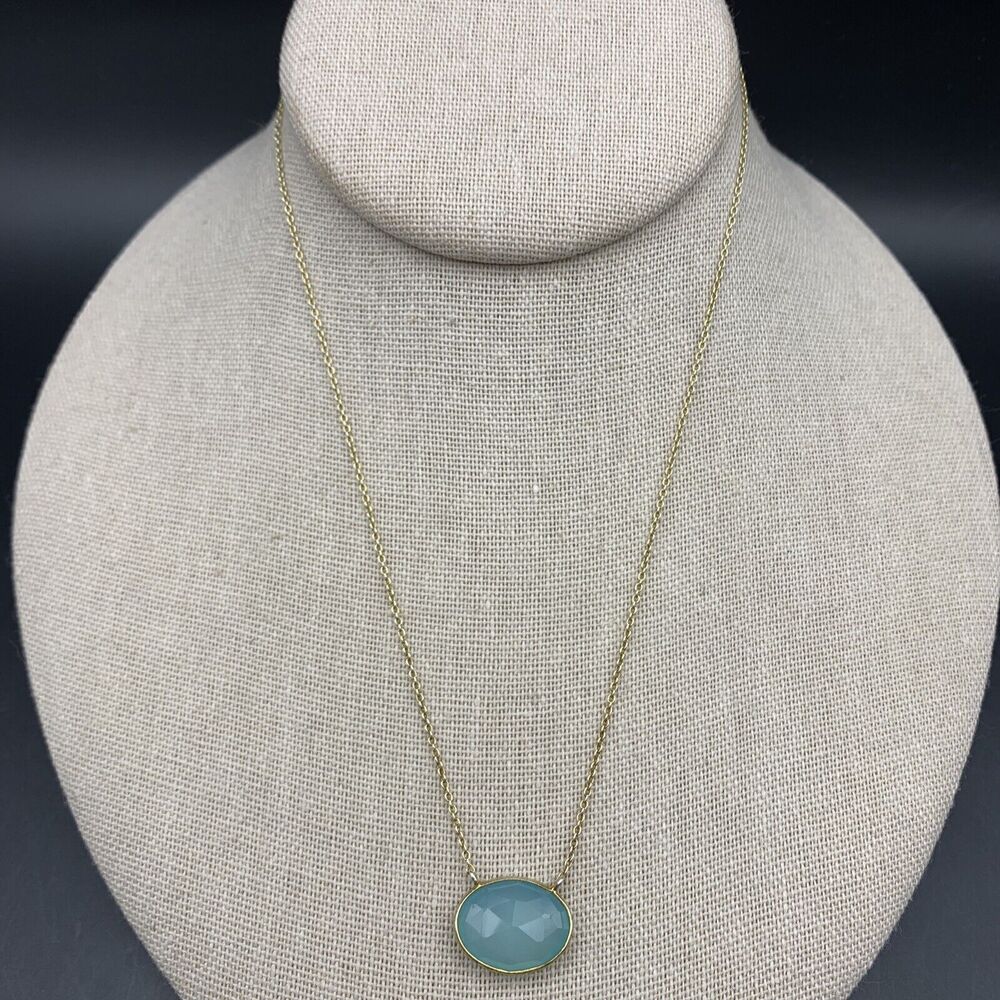 Blue Gemstone Pendant Necklace AV 925 Gold Plated Sterling Silver Bezel Oval